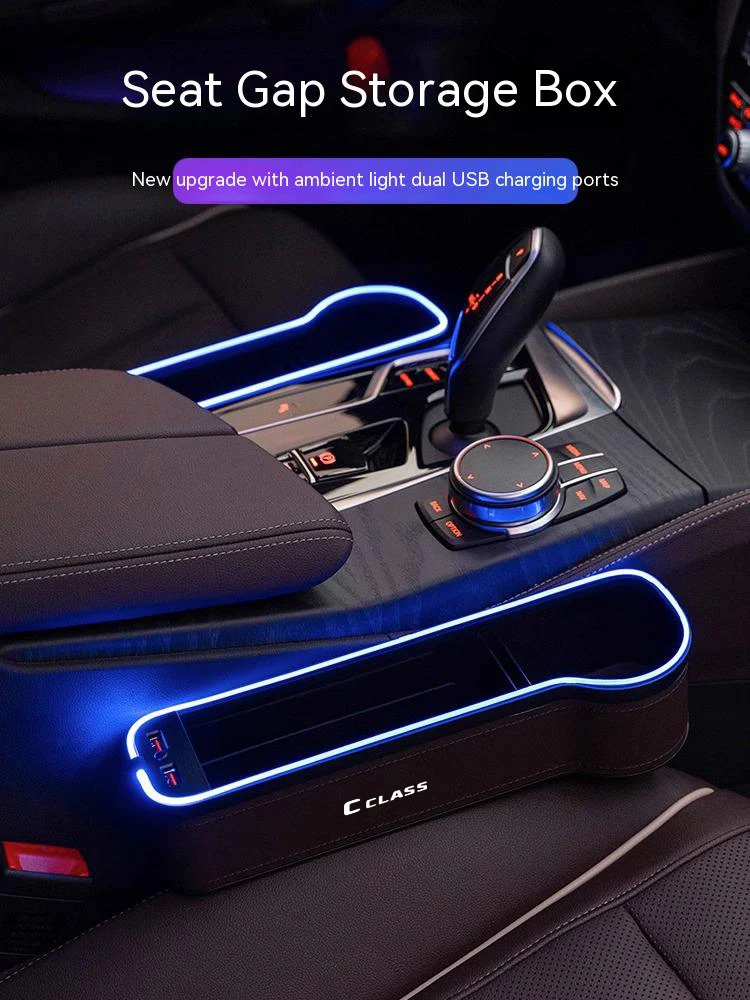 Car door handle storage box Mercedes Benz C CLASS Gm Car 7 Color Storage Box Atmosphere Light Car Cleaning Organizer USB Charging Accessories
