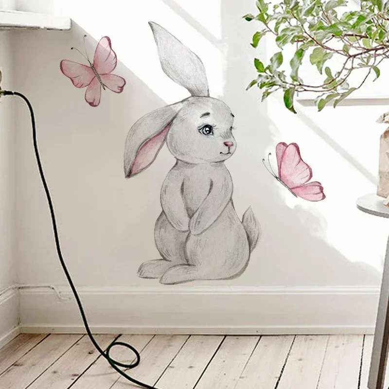 Cartoon Bunny Butterfly Wall Stickers Baby Nursery Wall Decals for Kids Room Living Room Bedroom Decor Rabbit Stickers PVC wall stickers wall sticker