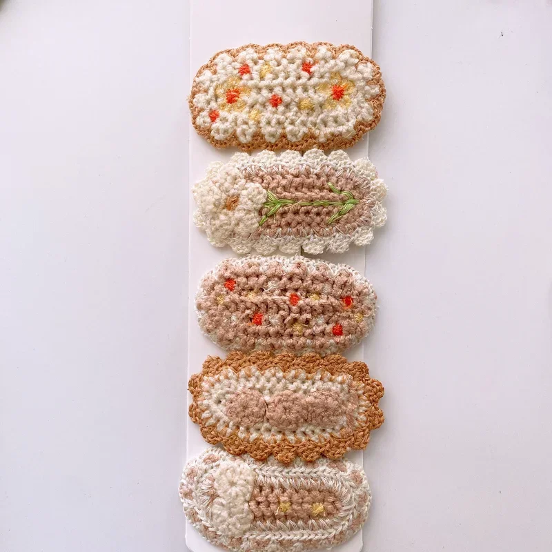 5pcs/set Children Sweet Floral Girls Hair Clip Kniitted Plush Hair Pin Korean Fashion Flower Cherry Barrettes Lovely Headwear