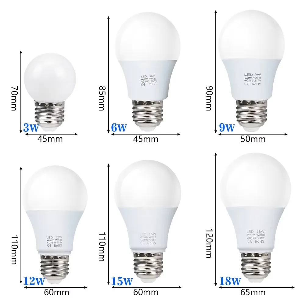 10개/세트 앰플 LED 전구 램프 E27 AC 220V 전구 18W 15W 12W 9W 램파다 봄빌라스 가정용 천장등 거실용