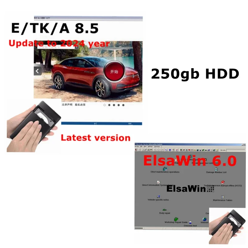 

2024 Hot ELSAWIN 6.0 with E T/ K 8.5 Software up to 2024 Group Vehicles Electronic Parts Catalogue for A-udi for V-W 250gb HDD