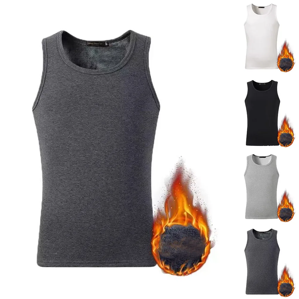 Description Picture 2 of itemComfy Fashion Mens Male Undershirt Fleece Keep Warm Sleeveless Slim Fit Tank Top Thermal Base Layer Casual Autumn