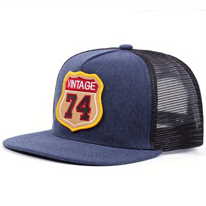 Baseball Caps Men's and Women's Flat Brim Hats Street Embroidered Figure 74 Hip Hop Hat Shade 3