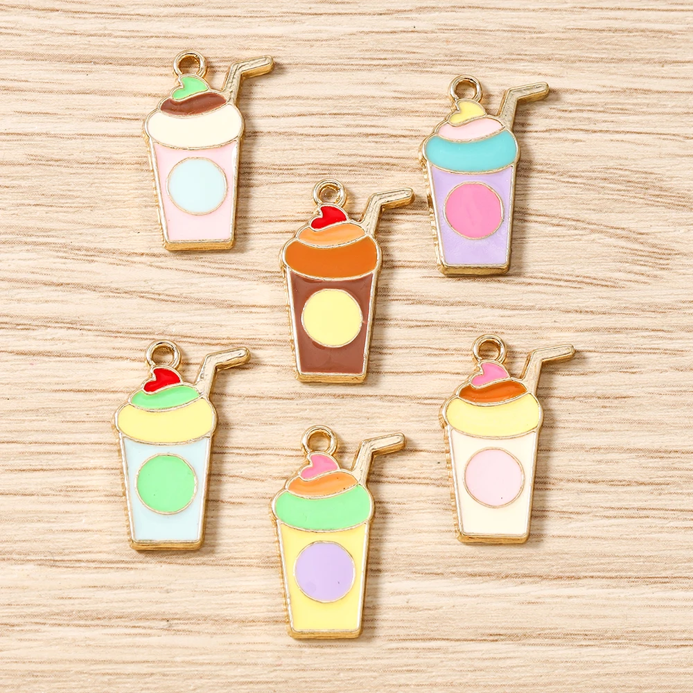 Tusember 10 Stück Niedliche Lebensmittel-Eiscreme-Wein-Anhänger, Emaille-Milch-Trink-Charms für Ohrhänger, Armbänder, Halsketten und Schmuckherstellung – Detail 19