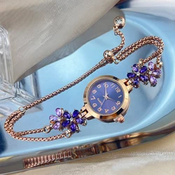 Elegant Women's Fashion Watch with Diamond - Set Floral Accents (PURPLE)