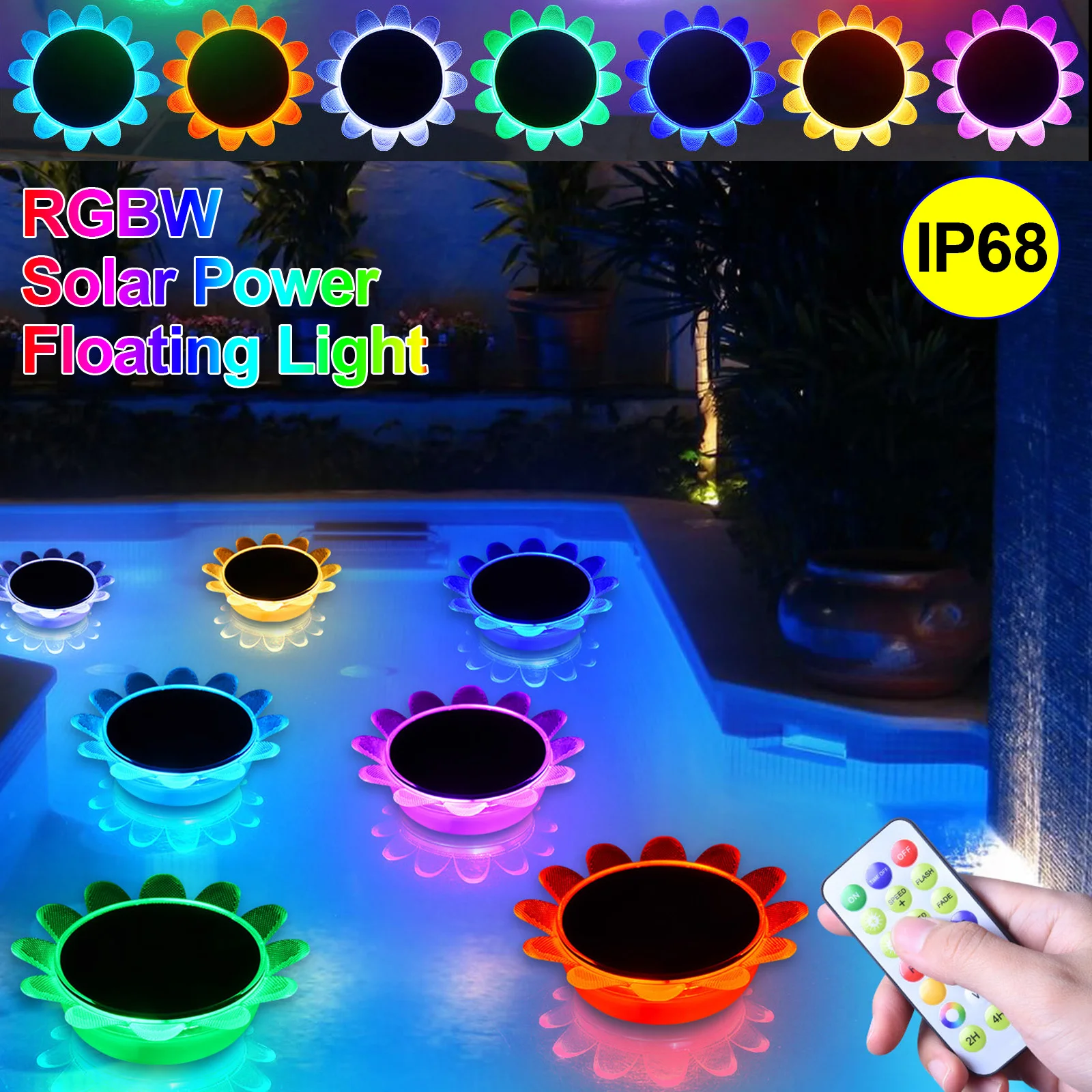 Floating Pool Lights 4 Modes Changing IP68 Waterproof LED Pond Lights IR Remote Control Solar Pool Lights Sunflower Pool Decor kumi gw16t pro smartwatch 1 3 touch screen multiple sport modes heart health spo2 measurement ip68 waterproof gold
