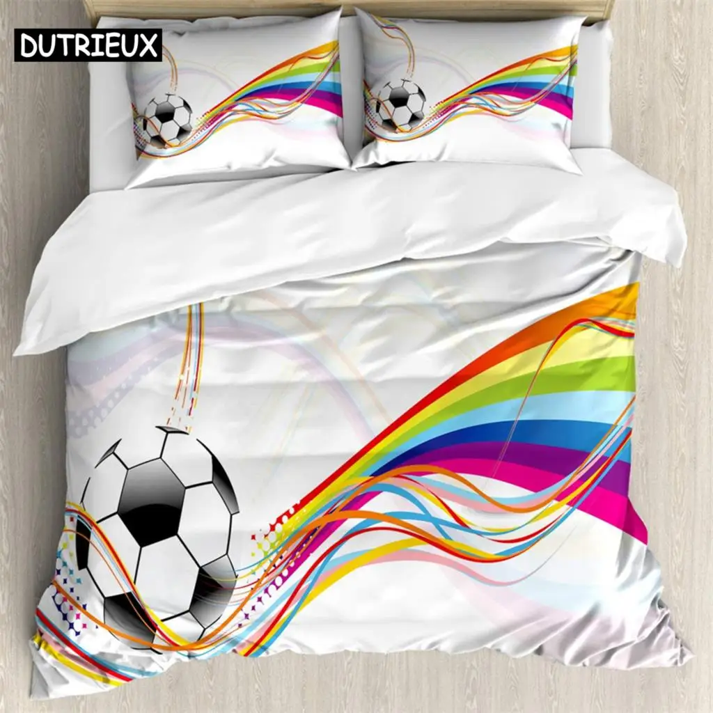 

Rainbow football 3Pcs Bedding Sets 3D Digital Printing Custom Quilt Duvet Cover Set Home Queen King Quilt Pillowcase