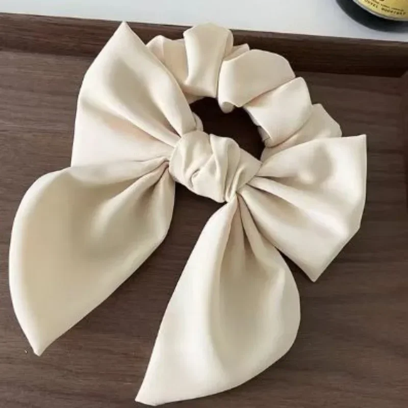 Elegante fiocco nastro fascia per capelli donna cravatta per capelli ragazze solido raso bowknot scrunchies coda di cavallo grandi elastici accessori per capelli - immagine 5