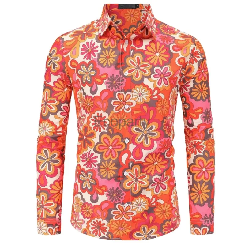 New Men's Vintage 80s Hip Hop Costume Retro Printed Long Sleeve Shirts Halloween Purim Carnival Disco Party Costume Tops