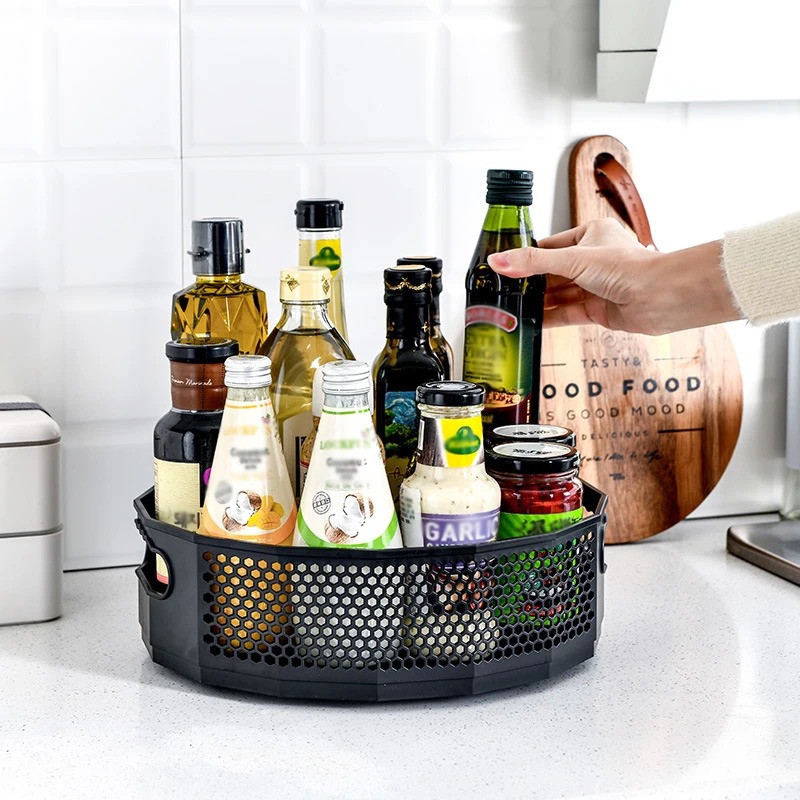 360&deg; Rotating Storage Rack Multifunctional Turntable Spice Rack Countertop Food Cosmetic Organizer For Kitchen Office