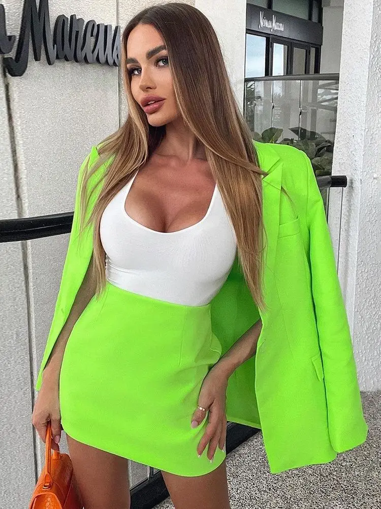 

Ailigou Women's Office Ladies Pure Color Mini Skirt Set 2 Piece Two Piece Set Fashion Notch Jacket Blazer Short Sexy Party Set