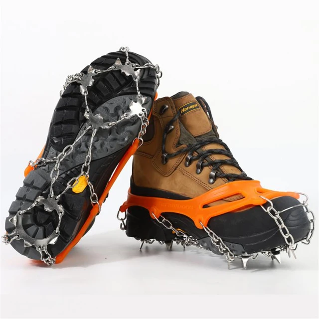 Couvre-chaussures de botte de neige d'hiver, crampons à 10 dents, poignées  pour la randonnée, la pêche sur glace, la marche - AliExpress