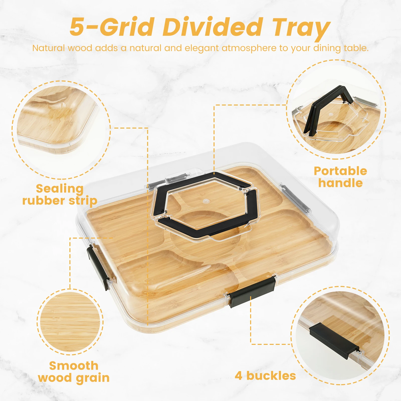Bamboo Serving Tray with Clear PET Lid – Food Safe Storage & Serving Solution 12 S4aad96e7b9444ebfa739d120bc7c5aa5s