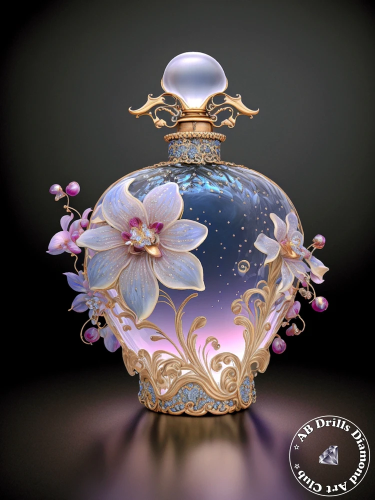 thumbnail image 1 of Botella de perfume de flores de lujo 5D DIY AB pintura de diamante taladro completo bordado moda punto de cruz Rhinestone decoración del hogar regalo, 1 of 5