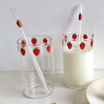 Strawberry Glass Cup with Straw 1