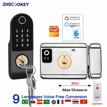 보안 홈 게이트 도어 키 입력 RFID 카드 코드 비밀번호, 투야 와이파이 TTlock 스마트 도어락, 디지털 양면 지문 잠금 장치