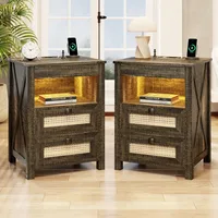 Stand Set 2 with Gun Drawer, with Charging Station, LED with Human Sensor Light, Nightstands 1