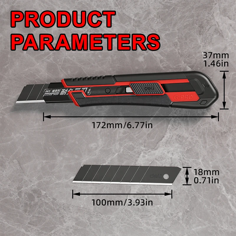 ABS 플라스틱 바디의 헤비듀티 유틸리티 나이프 - 블랙 SK2 블레이드, 18mm 칼날, 산업 및 건설용으로 날카롭고 내구성이 뛰어남