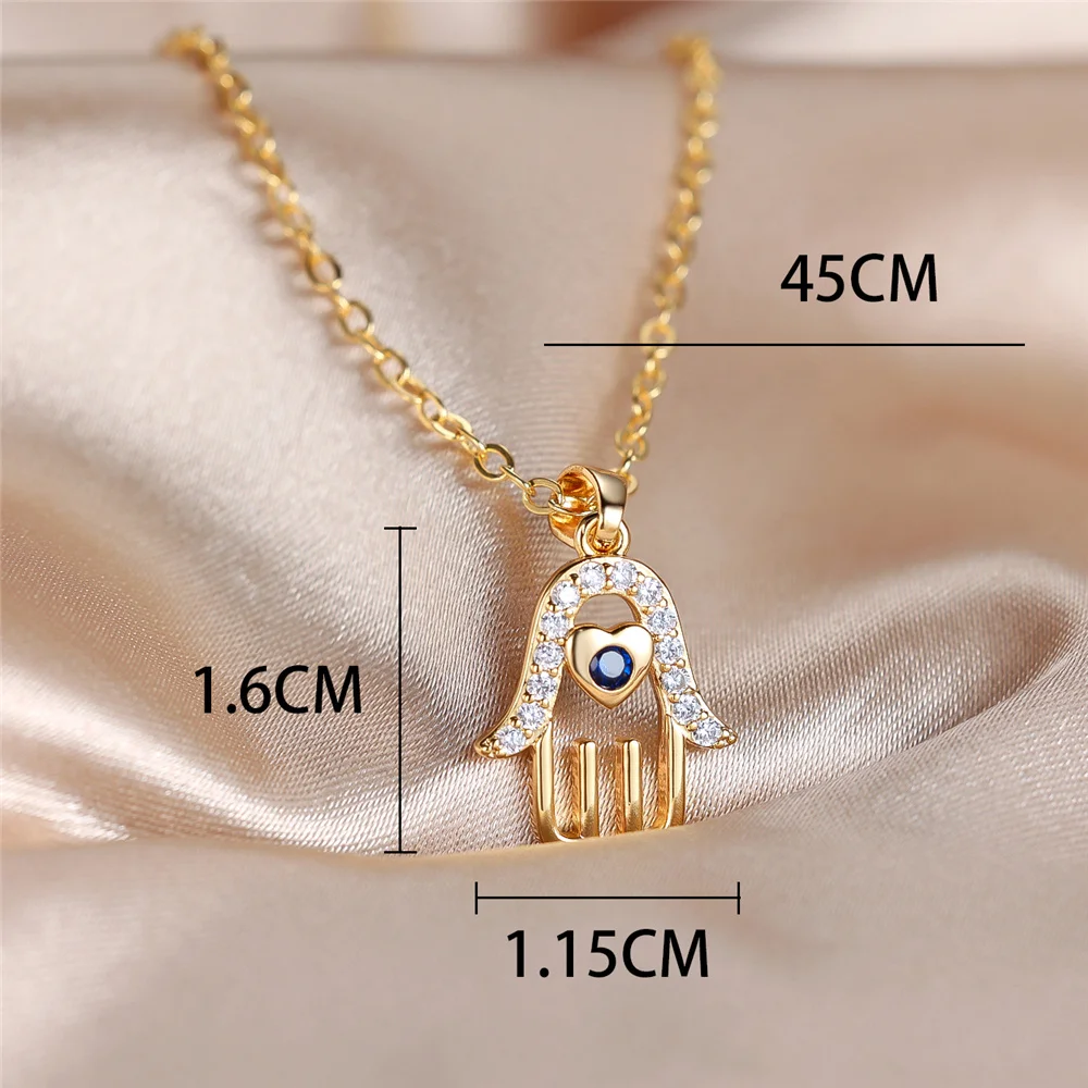 Luxury Female Crystal White Blue Zircon Stone Hand Pendant Necklace Vintage Gold Color Wedding Jewelry For Women