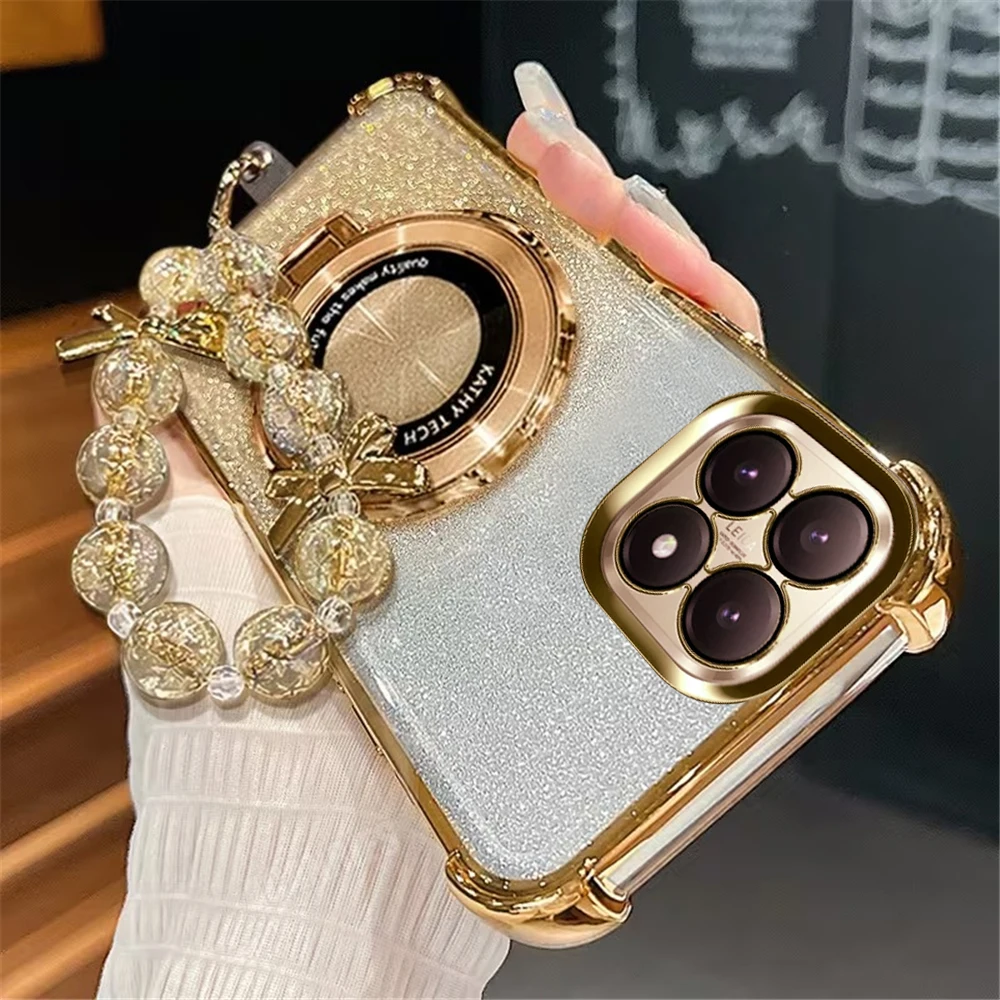 Luxury Glitter Shockproof Phone Case with Bracelet Ring Holder and Stand Feature