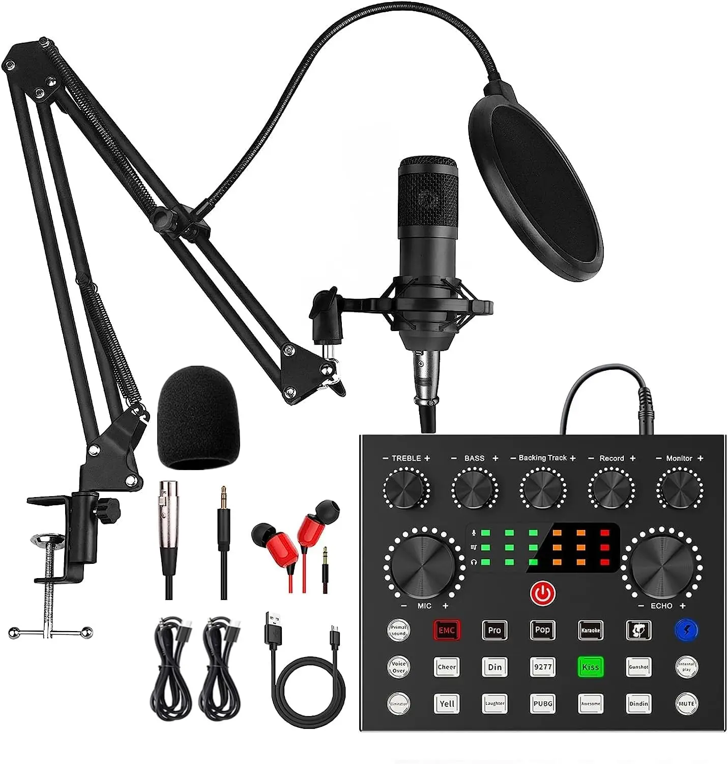 Звуковая карта BM800 комплекты микрофона Shock Mount и Pop Filter для студийной записи, подвесной ножничный рычаг