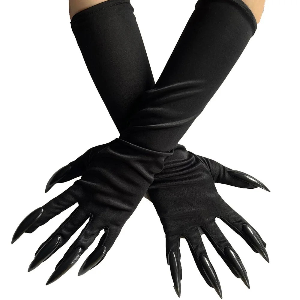 Witch Gloves - Black Satin Mittens for Halloween Cosplay