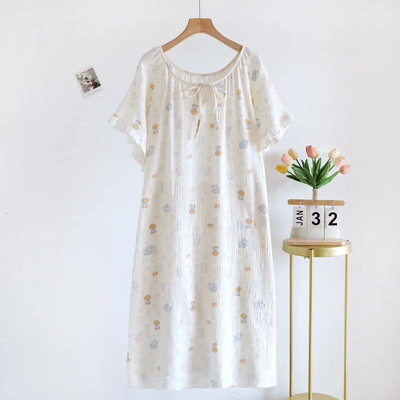 Ladies' Cotton Cloth Sleeping Dresses for Spring and Summer Newest Loose Home Clothes Cute Sweet Women Nightwear Clothes
