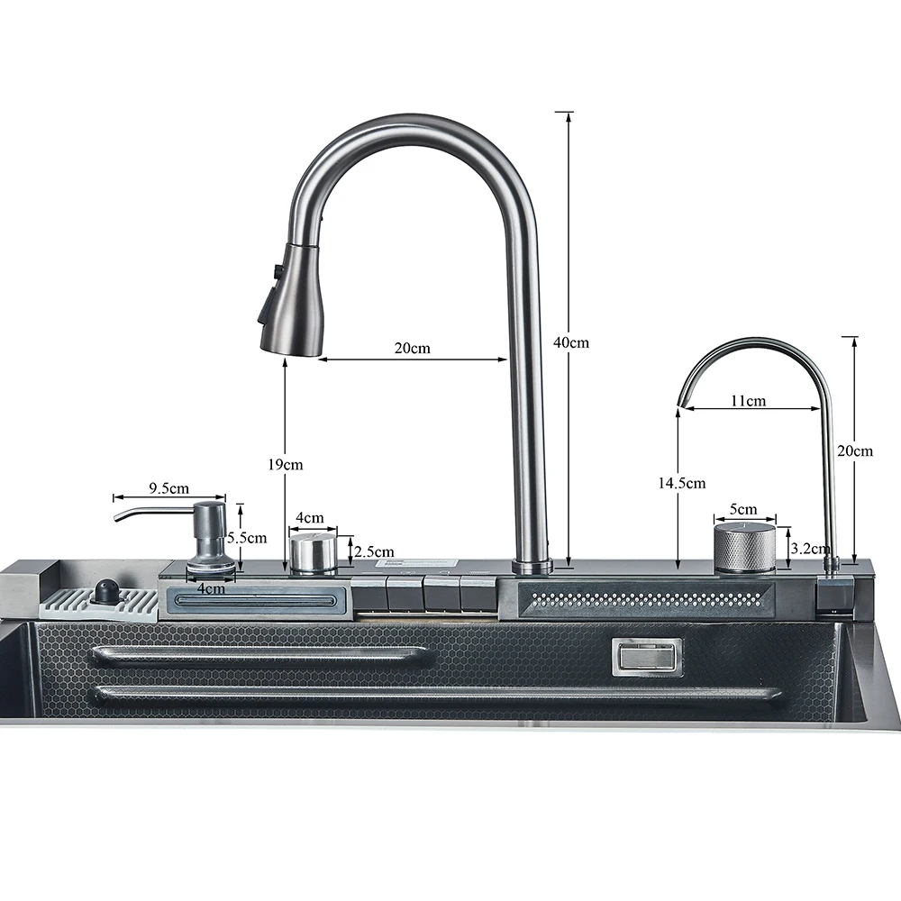 304 Stainless Steel Kitchen Waterfall Sink Digital Display Large Single Sink Dish Basin Sink With Multifunction Touch Waterfall 6