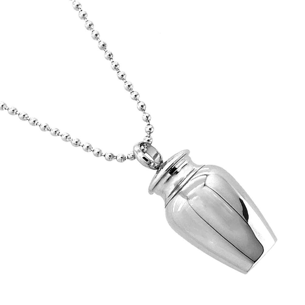 

Stainless Steel Jar Design Necklace Memorial Pet Cremation Ashes Urn Necklace Perfume Bottle Pendant for Family Friends
