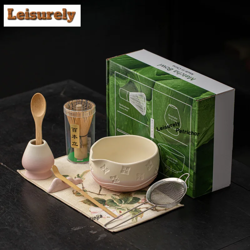 Sakura Gradient Ramp Matcha Set Japanese Ceramic Tea Bowl Whisk Stand Song Dynasty Tools Hundred Books Accessories Equipment