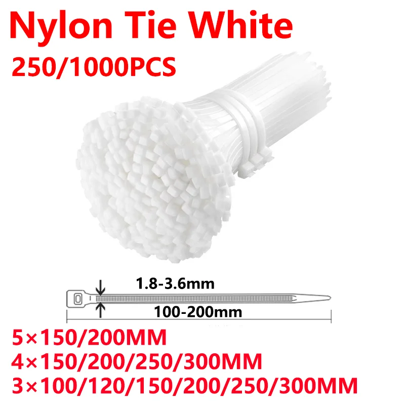 Reusable cable ties 250/1000PCS Self-locking Plastic Nylon Tie 3*100 3*150 4*200 Cable Tie Fastening Ring Zip Wraps Strap Nylon Cable Set