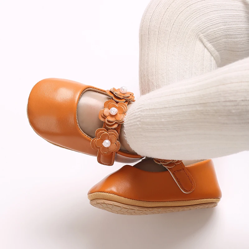 Niedliche Prinzessinnen-Babyschuhe für Frühling und Herbst, mit Blumenverzierung, PU, weicher Boden, geeignet für 0-1 Jahre alte Babys, Prinzessinnen-Schuhe – Detail 14