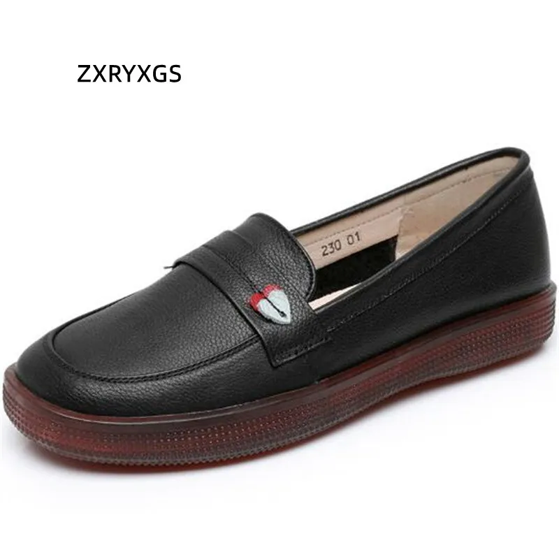

ZXRYXGS Premium Soft Cowhide White Shoes Nurse Doctor Flats 2024 New Women Leather Shoes Comfort Soft Sole Casual Black Shoes