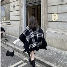 2022 New Brand Double-sided Shawl Plaid Shawl Jacket Women's Autumn Outer Wear Cloak Two-sided Wool Knitted Large Square Scarf