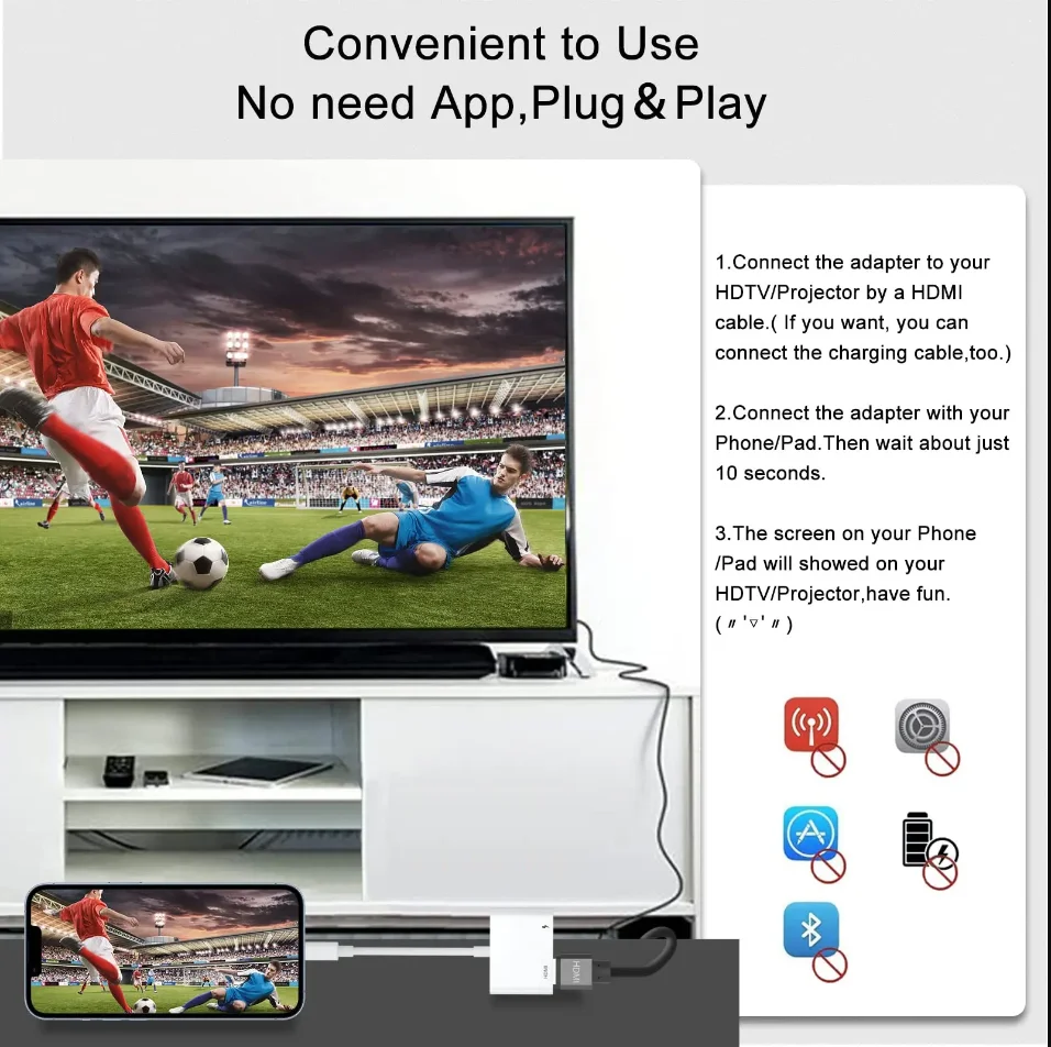 아이폰 아이패드 HDTV 라이트닝 HDMI 어댑터, 1080P 디지털 AV 컨버터, 싱크 스크린 HDMI 케이블 어댑터, 전원 불필요