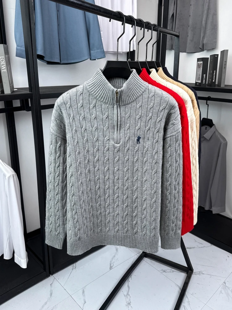 High end luxury brand zipper sweater men's designer new fashion classic Paul Pony embroidery winter warm plush knitted pullover