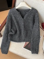 Women Beige Cardigan Cozy Sweater Harajuku Vintage Korean Y2k Long Sleeves V-Neck Cashmere Sweaters Jumper 2000s Clothes Autumn - Image 3