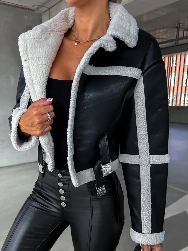 Long Sleeve Loungewear Women Coats Turn-Down Collar Autumn Winter Patchwork Ladies Outerwear 2023 Fashion Elegant Short Jackets
