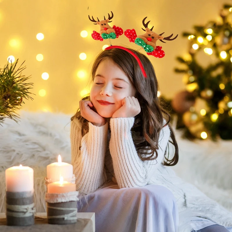 Christmas Headbands Cute Christmas Hair Hoop Santa Claus Hair Band Reindeer Snowman Head Hat Toppers Funny Holiday Party