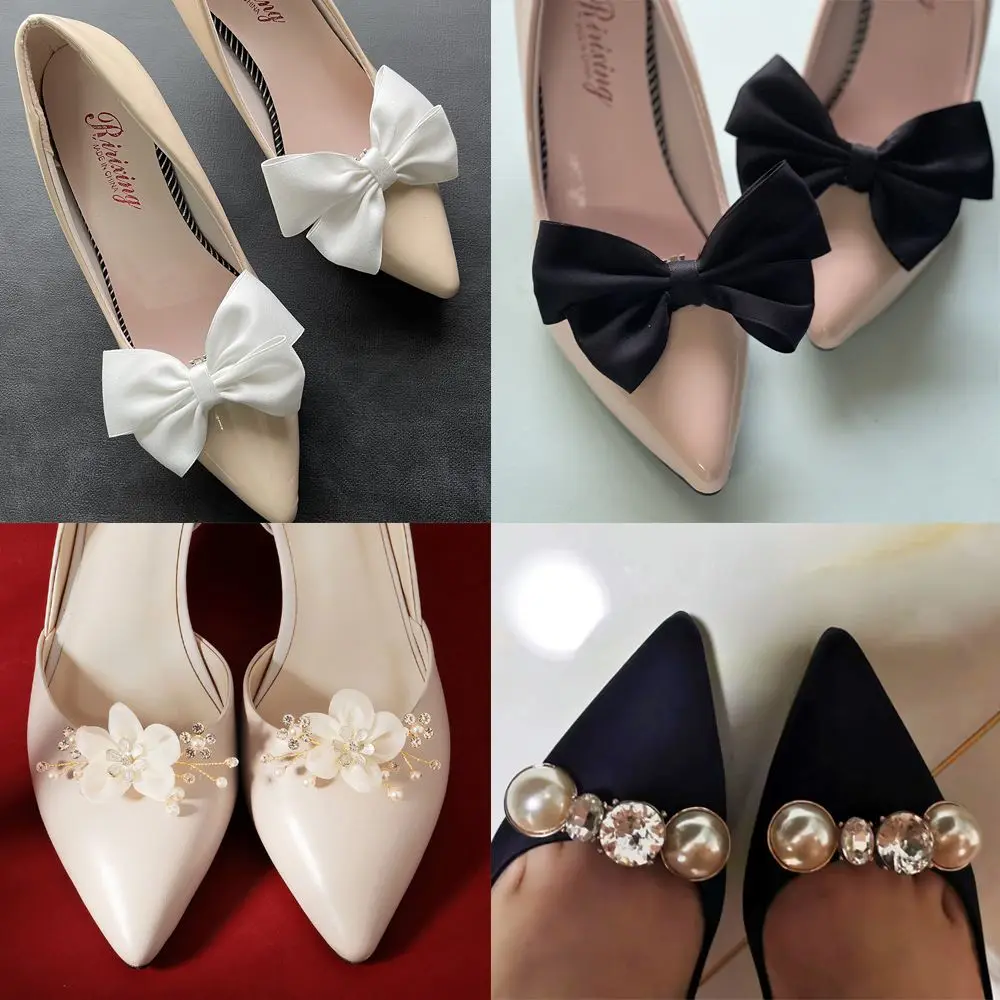 2pcs Shoe Clip Wedding Shoes High Heel Women Bride Decoration Rhinestone Shiny Decorative Clips Silk Flower Charm Buckle
