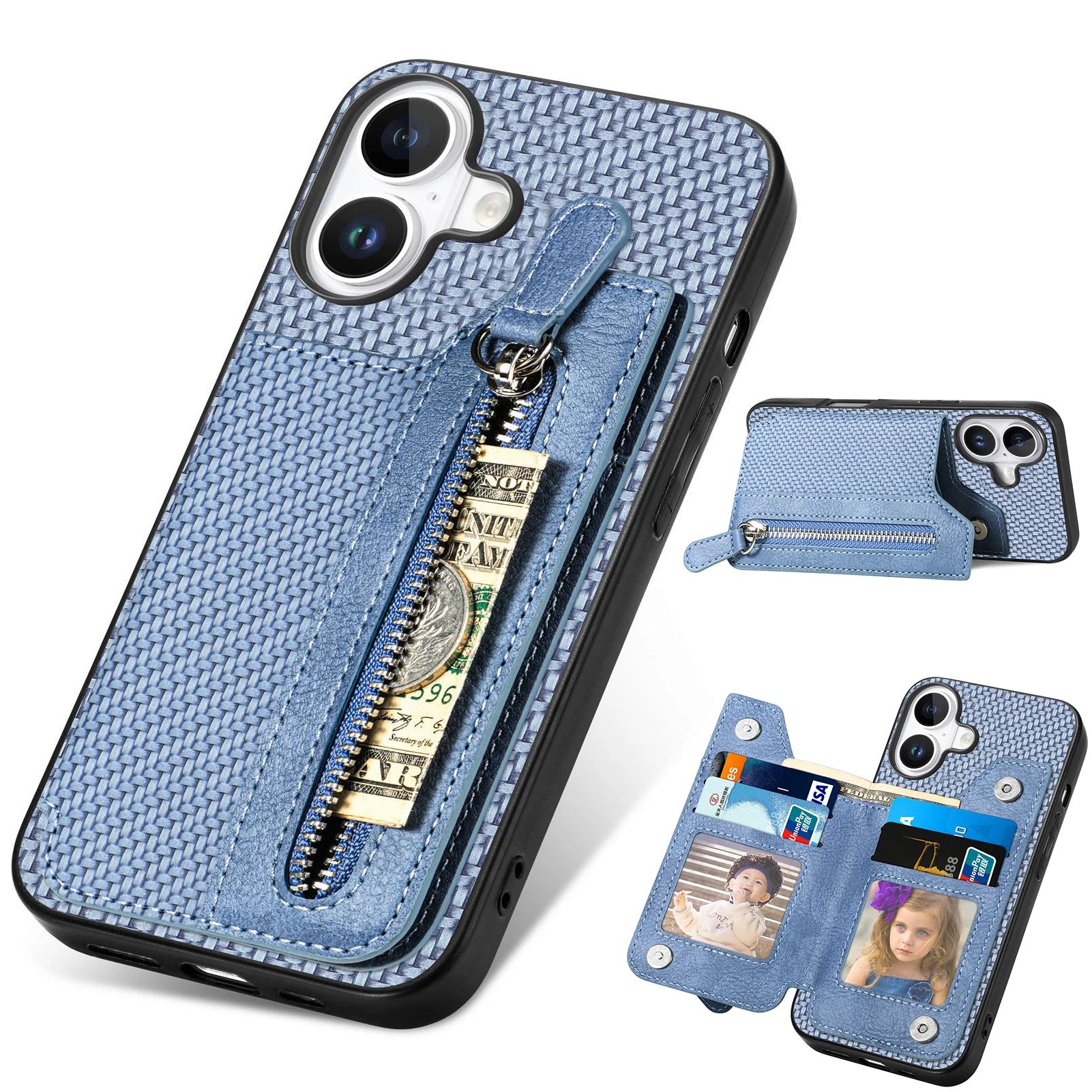 Zipper Pocket Wallet Case with Microfiber and Anti-Drop Protection - 4 Card Slots