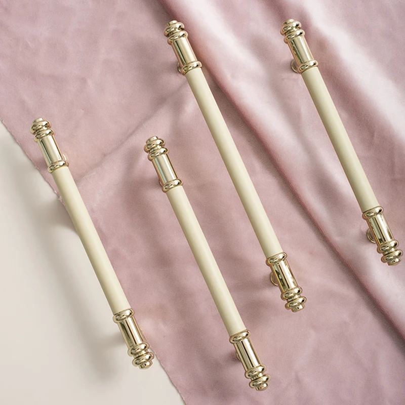 

Leather+Brass Furniture Handles Nordic Wardrobe Dresser Knobs Cupboard Cabinet Drawer Khaki Bathroom Furniture