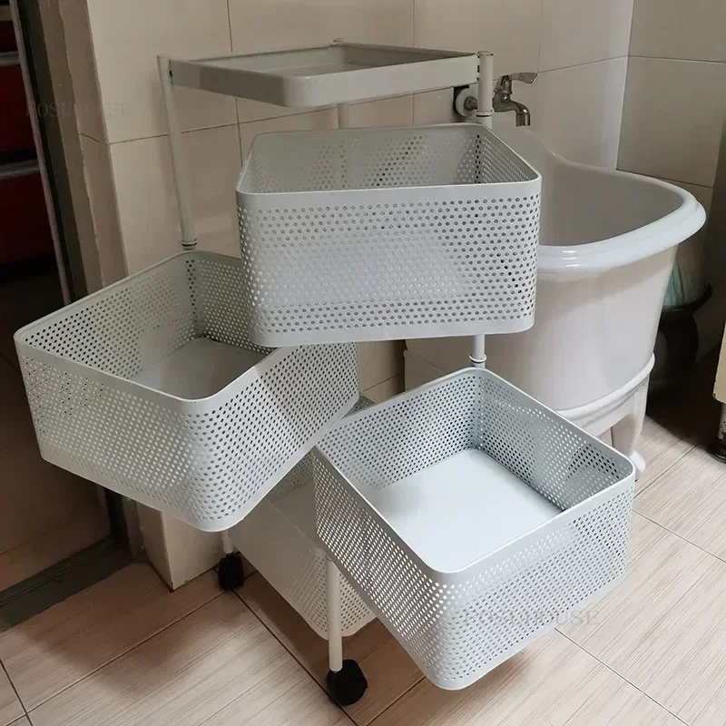 Home Fruit Vegetable Kitchen Storage Trolley Cart Multifunctional Rotating Kitchen Trolleys Multi-layer Auxiliary Cart K