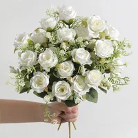 30cm Rose White Silk Bouquet Peony Artificial Flower 5 Big Head 4 Small Bud Wedding Brides Home Decoration Artificial Flower 1