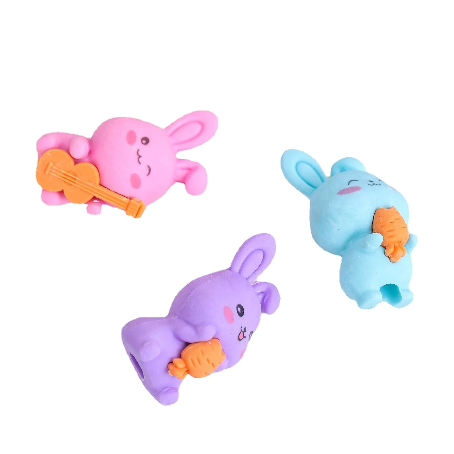 3 Piece Cartoon Cute Rabbit Rubber Eraser Novelty Stationery pencil eraser retractable eraser kneadable eraser biscuit eraser plasticine eraser