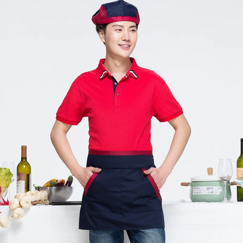 C849 Small Apron Chef Double Inclined Pocket Half Small Apron Waiter Adult Printing Aprons