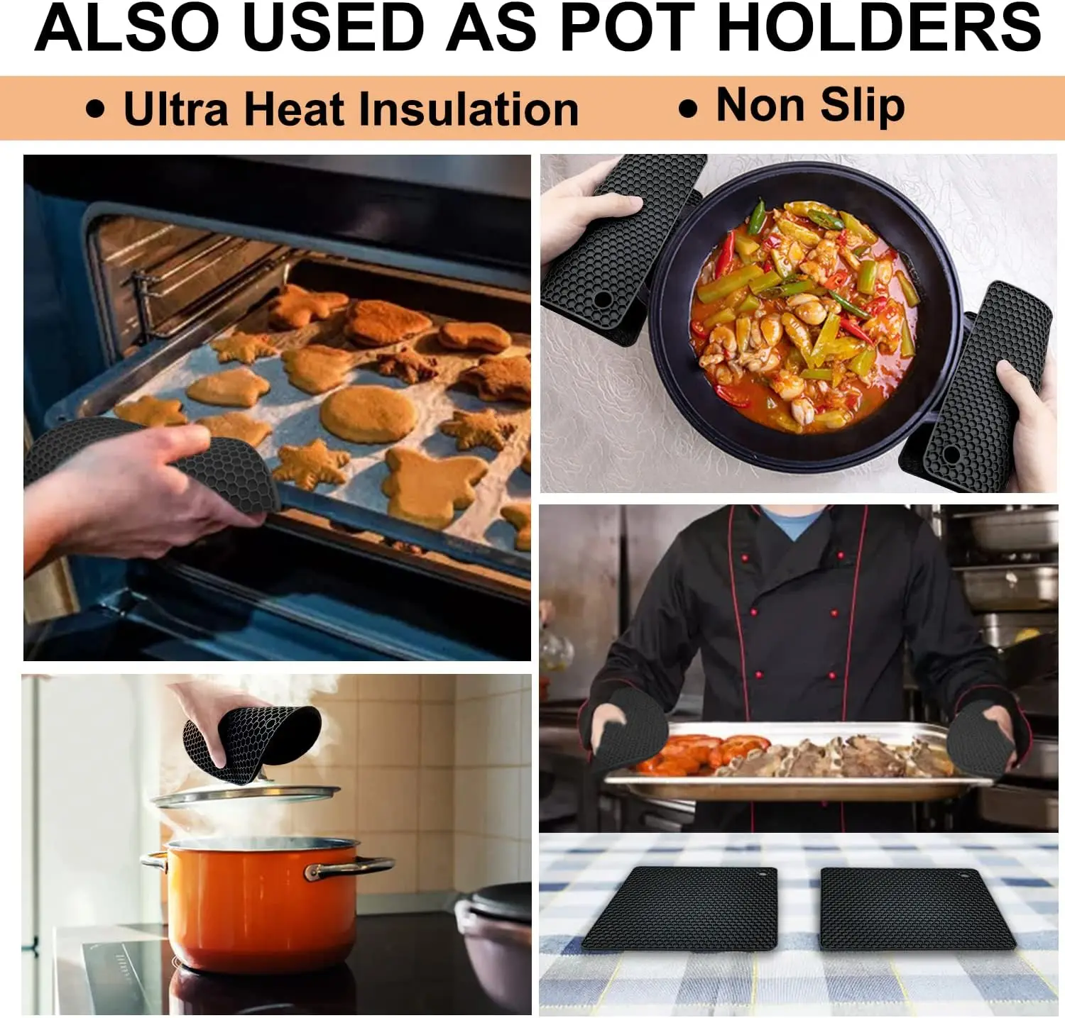 Silicone Mats 4 Heat Resistant Pot Holder Non-Slip Hot Pads Kitchen Potholders Hot Dishers Food Grade Silicone BPA Free