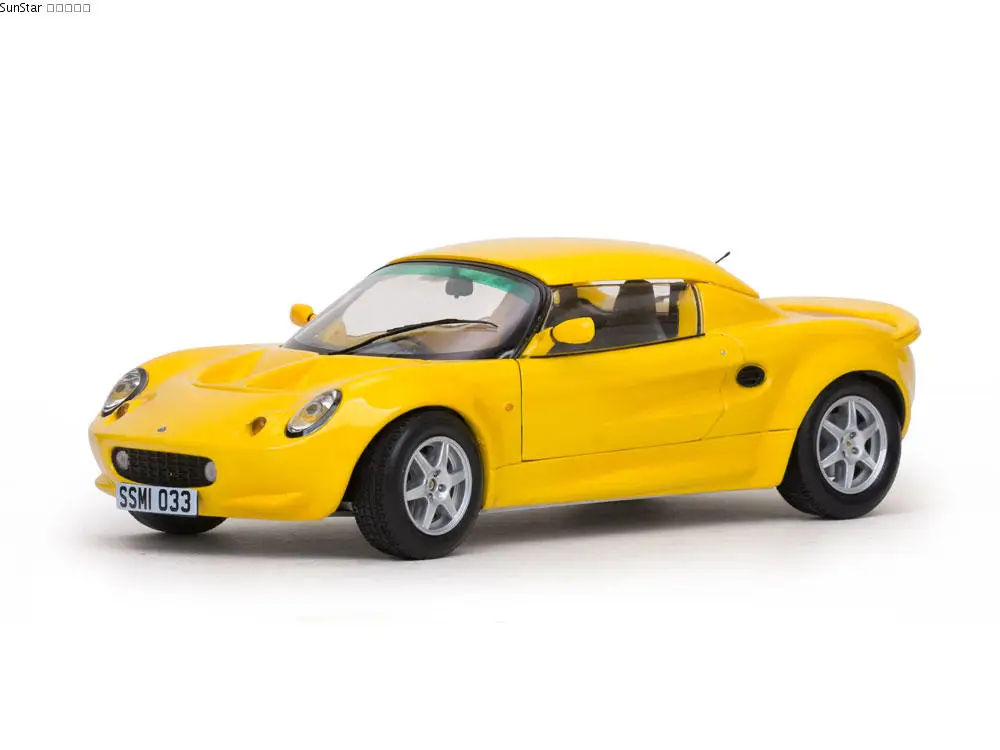 SunStar 1:18 1999 Lotus Elise 111S желтая/зеленая Ограниченная серия металлическая статическая