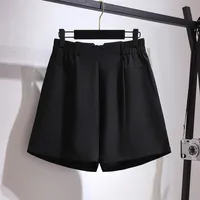 150Kg Plus Size Women's Hip 154 Summer Loose High Waisted Wide Leg Suit Shorts Black 5XL 6XL 7XL 8XL 9XL