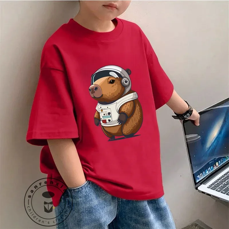 Adorable Kids Fashion Tee Capybara Illustration Perfect Summer Wear Soft Fabric Ideal Gift for Children All-in-one Base Shirt 4